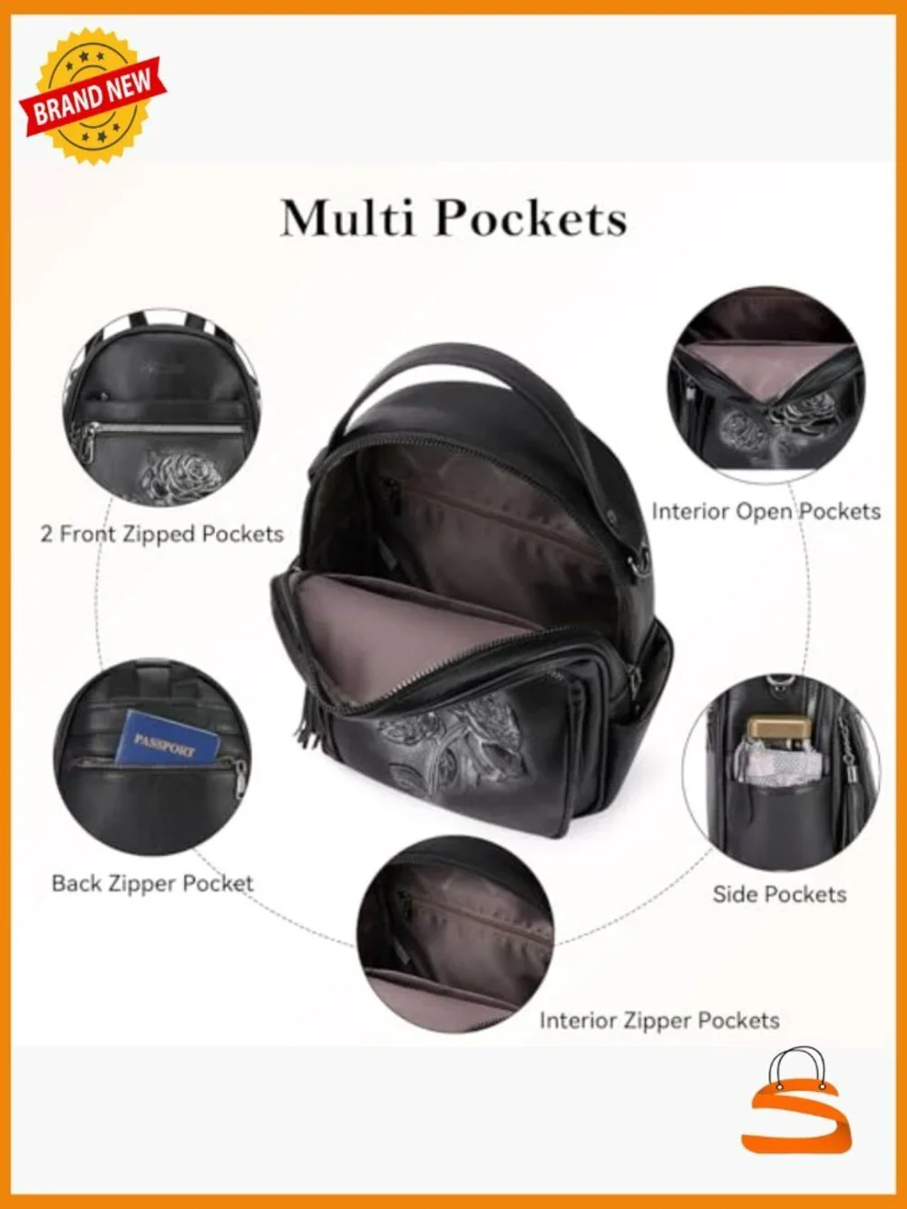 Women's Embossed Leather Mini Backpack Purse Travel Daypack Shoulder Handbag